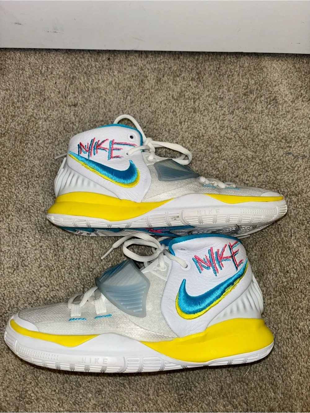 Nike Kyrie 6 Kids White High-Top Sneakers with Teal & Yellow Accents
